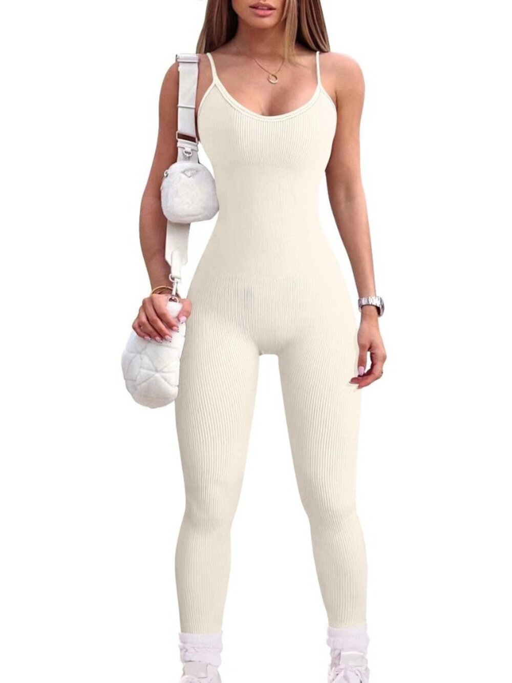 Women Workout Jumpsuit Yoga Ribbed Spaghetti Strap Leggings Romper